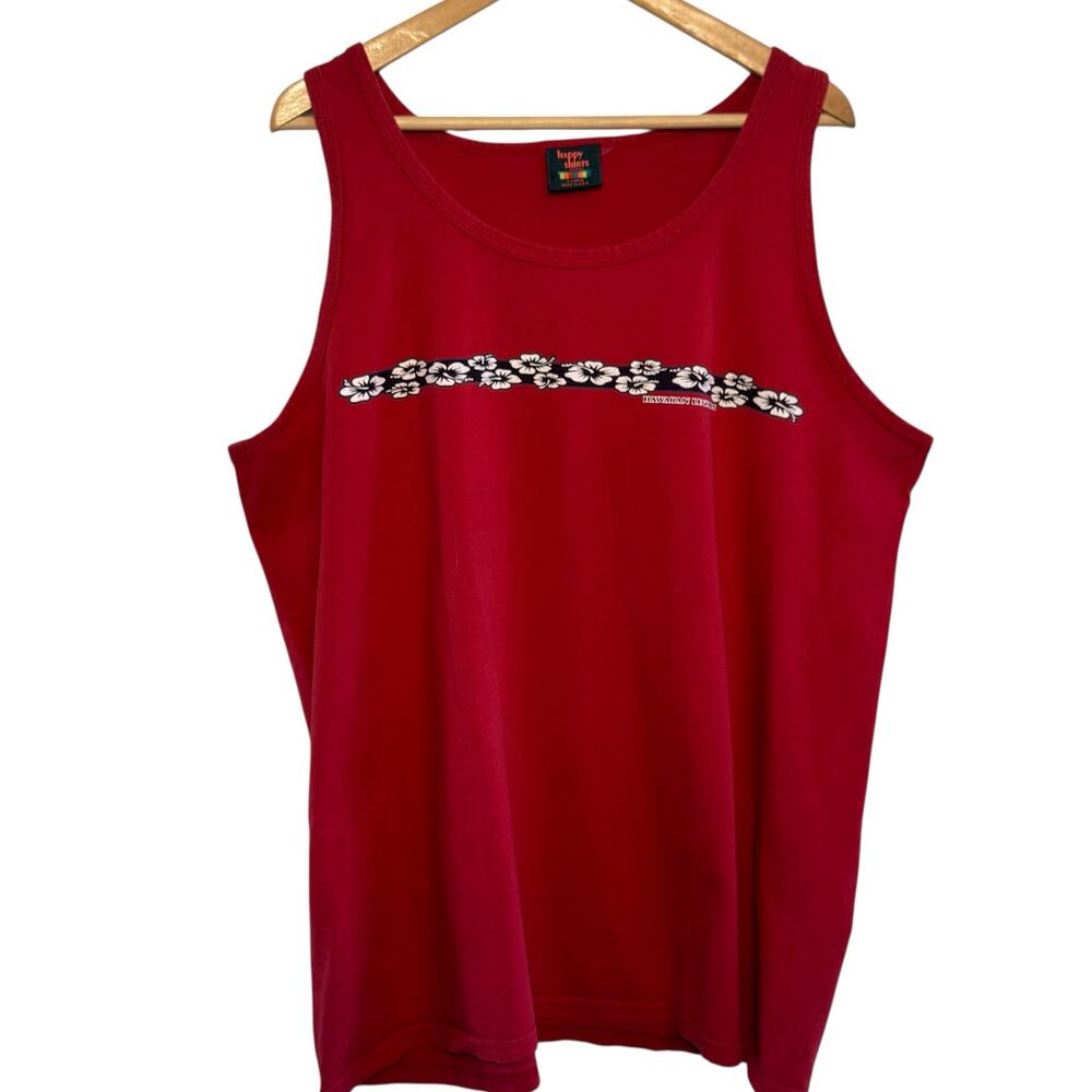 1990's  Hawaiian Legends Happy Shirts Hawaii Red Tank Top Surfing Floral USA